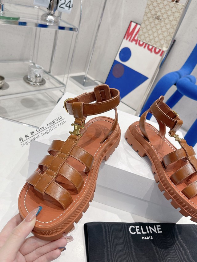 Celine專櫃女鞋 賽琳新款復古凱旋門羅馬厚底涼鞋 dx3393